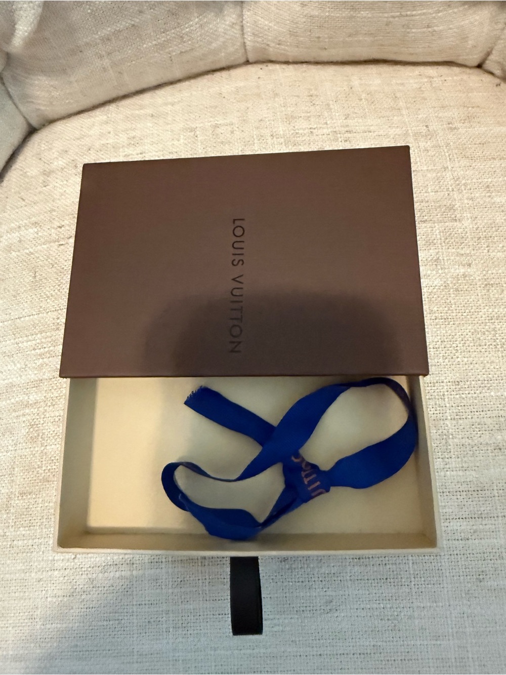 Louis Vuitton Small Brown Box with Blue Ribbon Accent- bag charm size